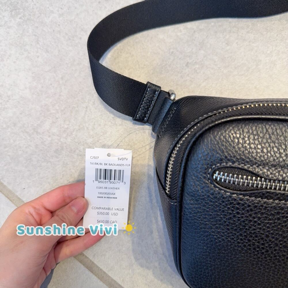 NWT Coach Elias Belt Bag Leather CJ507 Black/ Silver - Picture 2 of 7